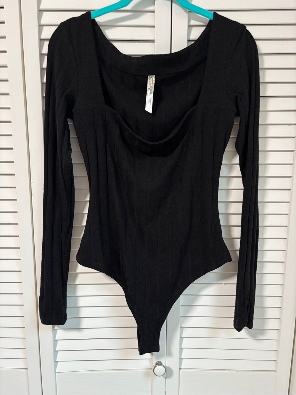Free People Black Long-Sleeve Scoop-Neck Bodysuit